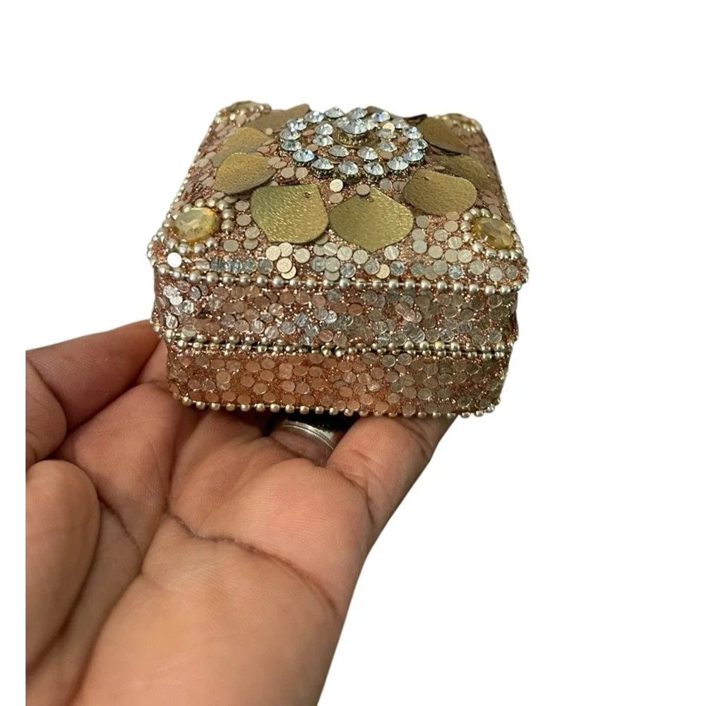 Gold Beaded Trinket Box Sequins Jewelry Box 18th Century Colonial Reenactment